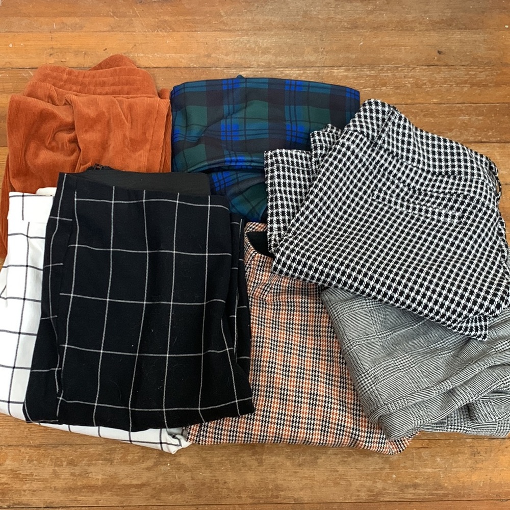 Lot of 7 pants houndstooth corduroy velveteen checkerboard windowpane